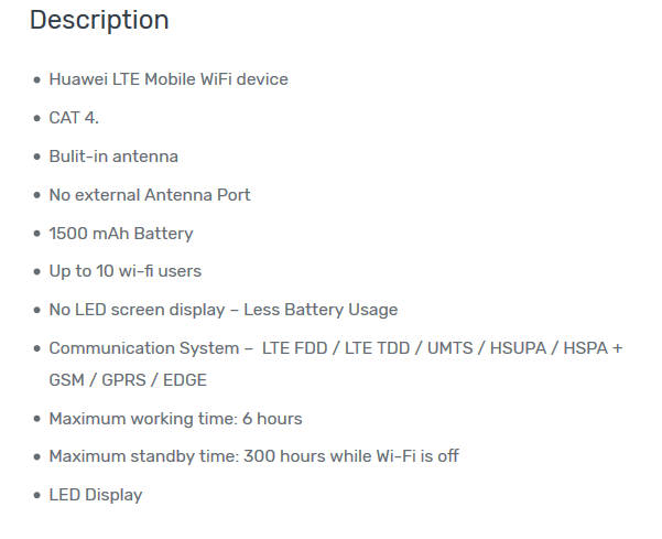 HUAWEI E5573 Mobile WiFi 3G / 4G (LTE) Wireless Hotspot Modem Router - USES SIM CARD